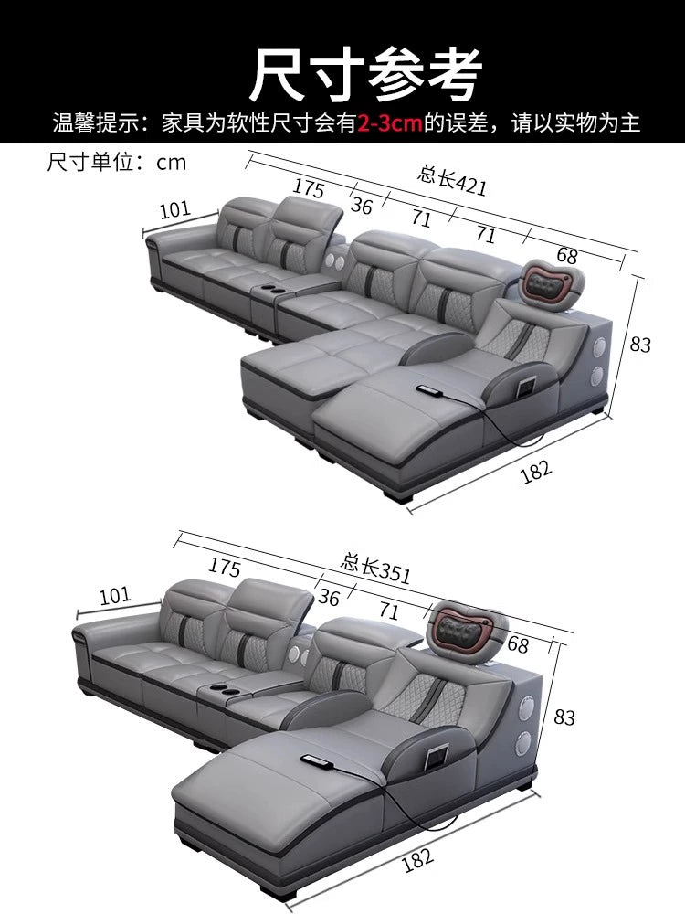 Modern simple massage combination living room leather sofa first layer cowhide  living room