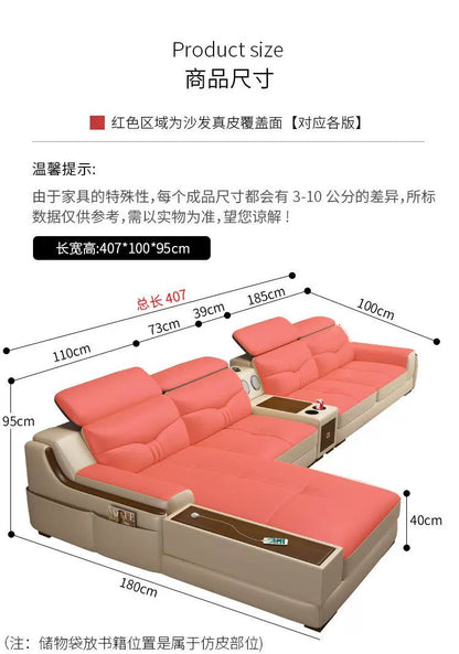 Light luxury solid wood living room corner combination leather sofa first layer cowhide sofa