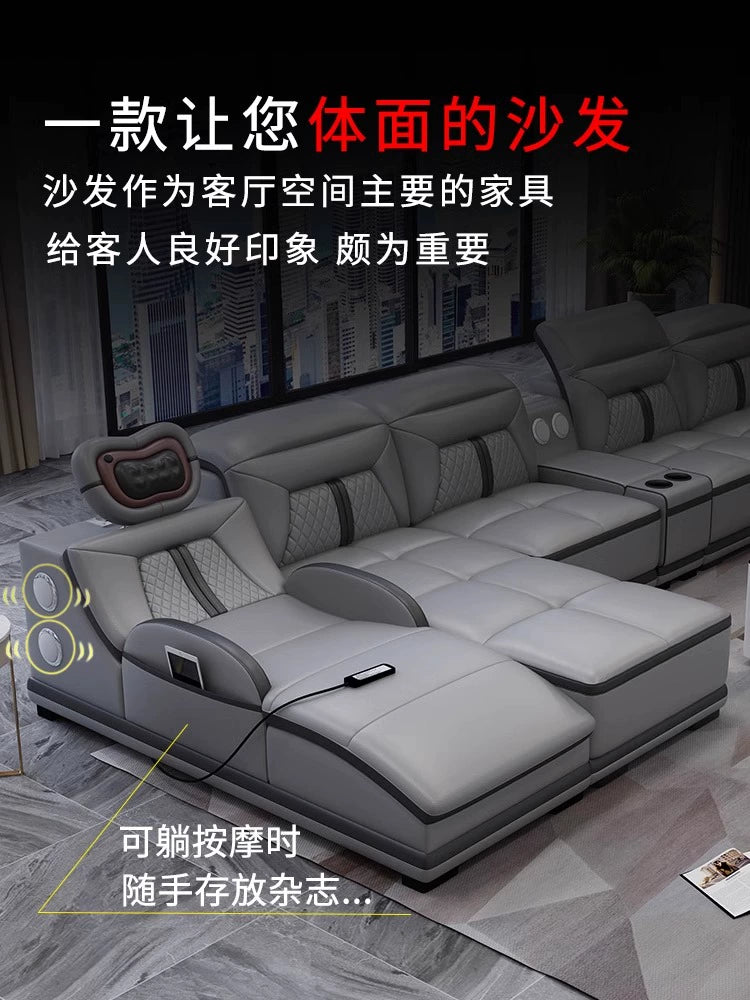 Modern simple massage combination living room leather sofa first layer cowhide  living room