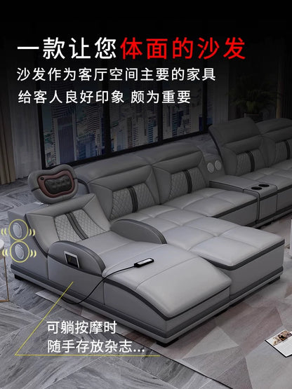 Modern simple massage combination living room leather sofa first layer cowhide  living room