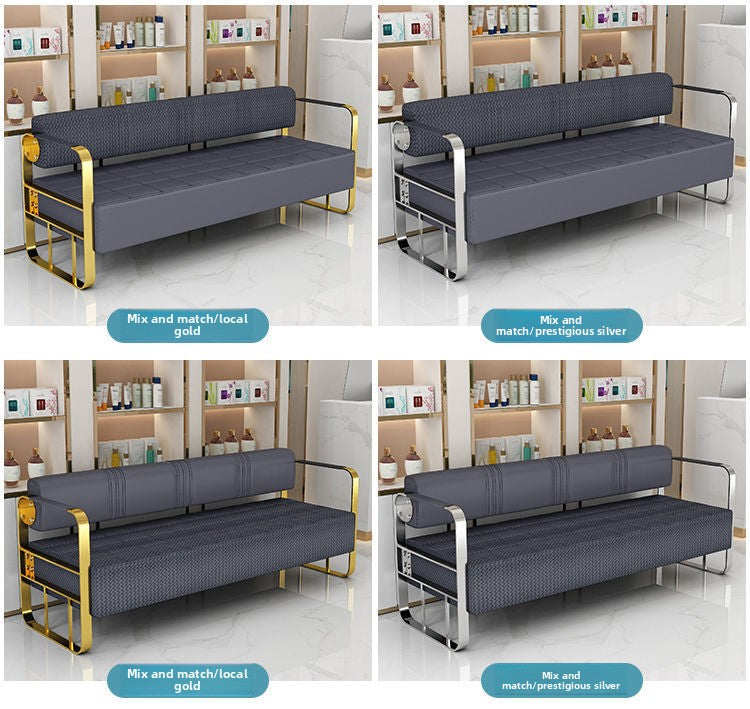 Famous Hair Salon Area Bench Hair Salon Waiting Light Luxury Stainless Steel Bar Sofa