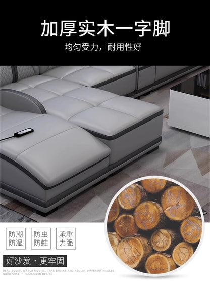 Modern simple massage combination living room leather sofa first layer cowhide  living room