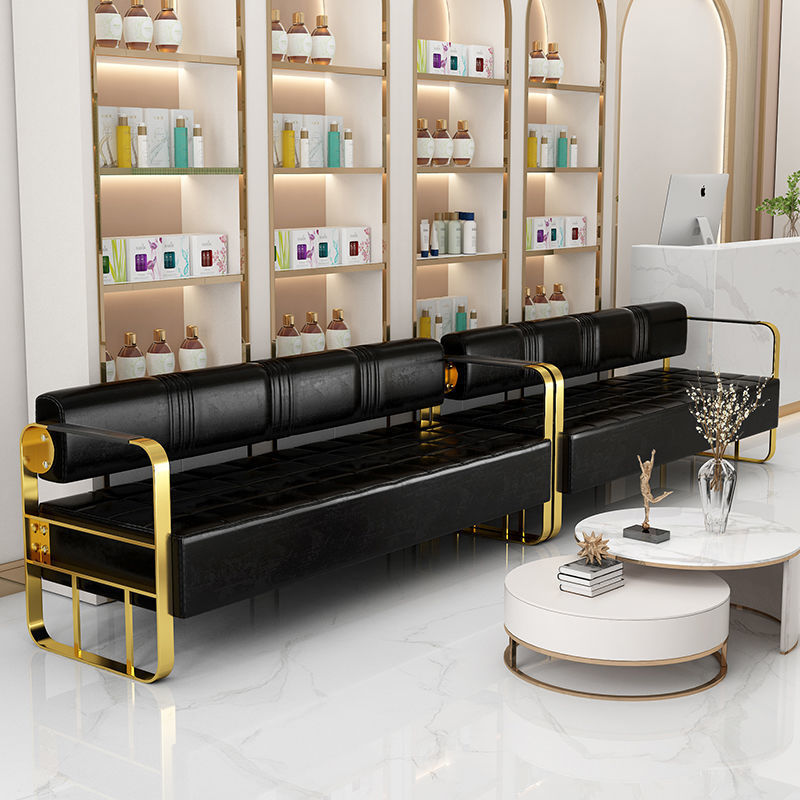 Famous Hair Salon Area Bench Hair Salon Waiting Light Luxury Stainless Steel Bar Sofa