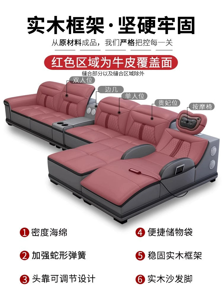 Modern simple massage combination living room leather sofa first layer cowhide  living room