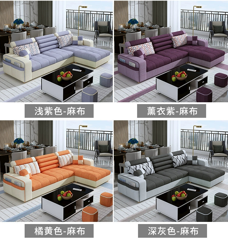 Fabric sofa simple modern combination living room fully equipped small apartment rental room e****mical set