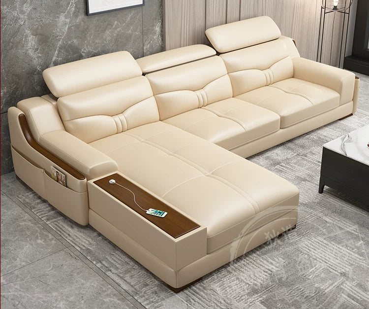 Light luxury solid wood living room corner combination leather sofa first layer cowhide sofa