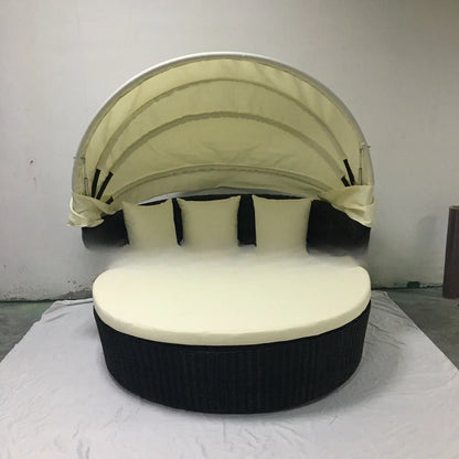 Outdoor courtyard Balcony Terrace Leisure lazy rattan sofa combination circular bed with canopy split round