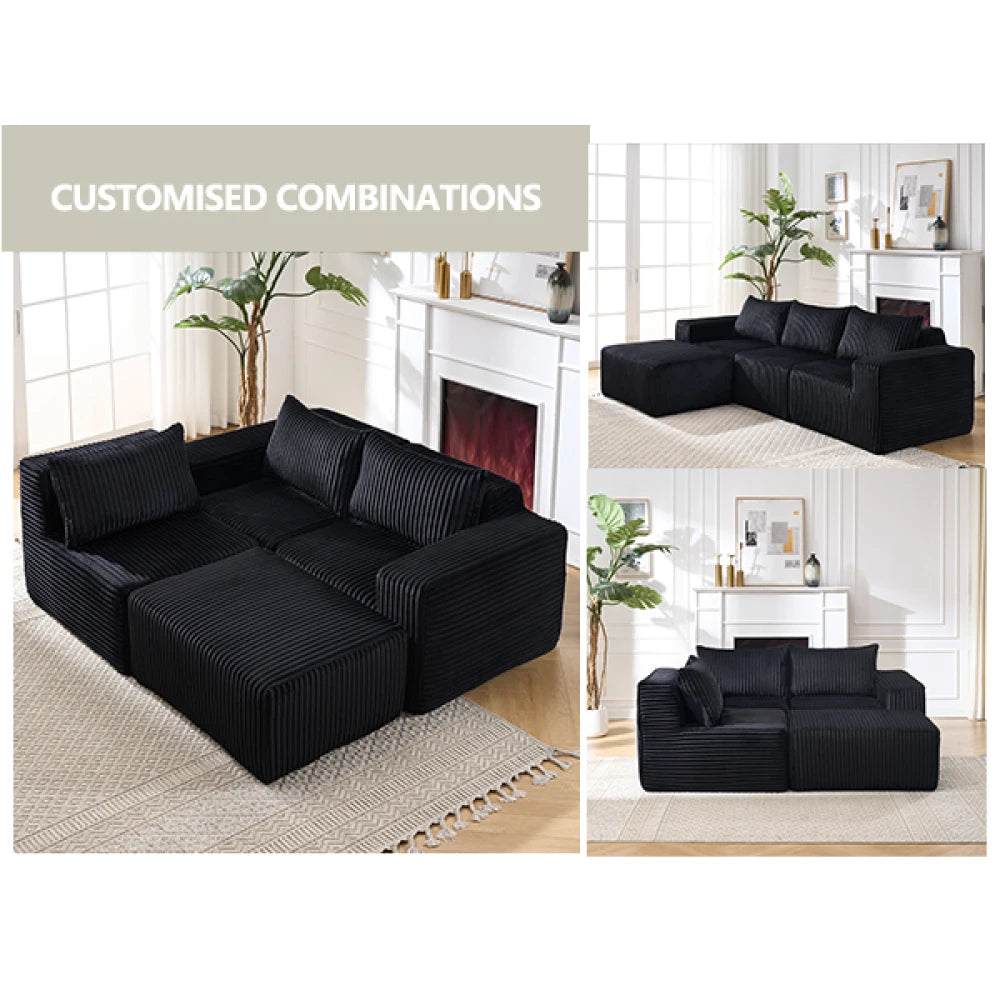Modern Minimalist Sectional Sofa: L-Shape Cloud Couch with Deep Seats Right Chaise - Black