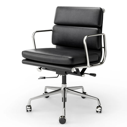 Classic Office Chair Genuine Leather Executive Desk with Lumbar Support Ergonomic Computer Chair with Aluminum Arms Office Room