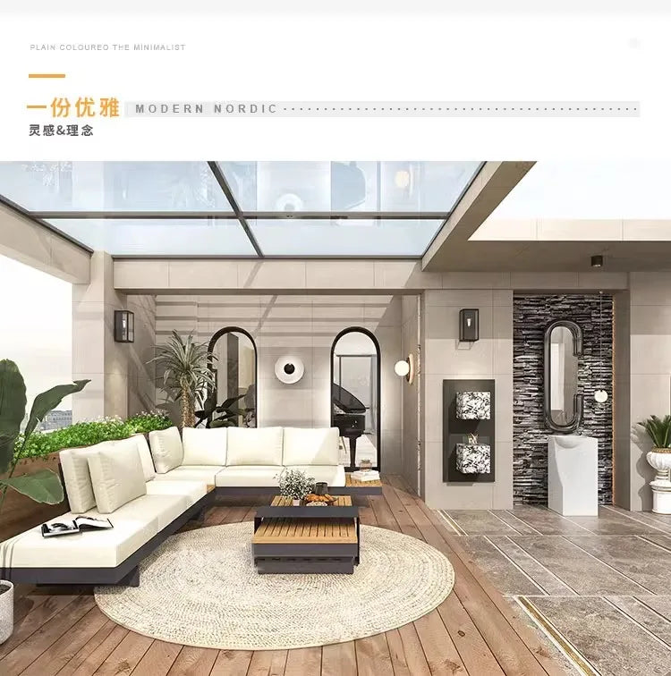 Teak outdoor sofa patio balcony garden villa hotel preservative wood rattan chair sofa furniture