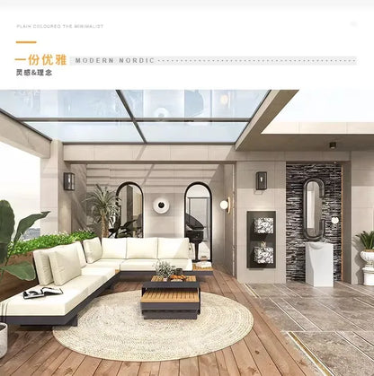 Teak outdoor sofa patio balcony garden villa hotel preservative wood rattan chair sofa furniture