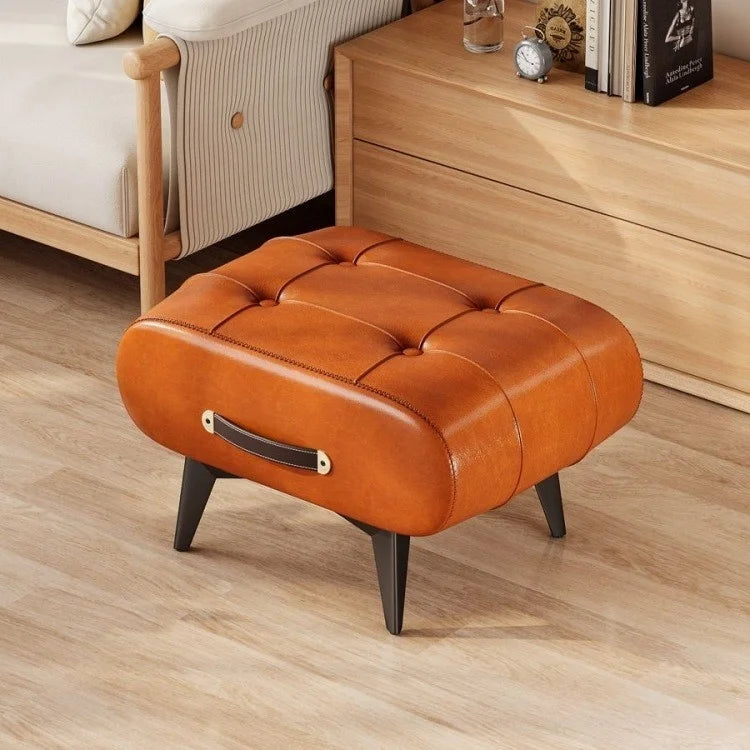 A square leather stool, living room stool, sofa footstool, home decoration, light luxury American, Italian, home decoration