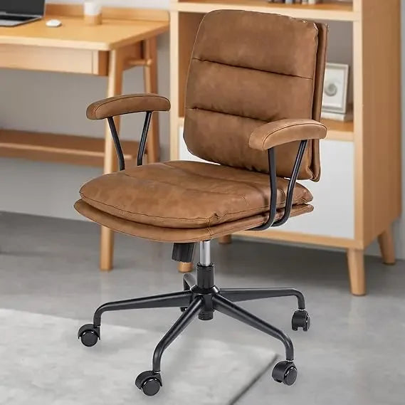 Ergonomic PU Leather Office Chair with Lumbar Support and Detachable Armrests for Comfortable Swivel Seating