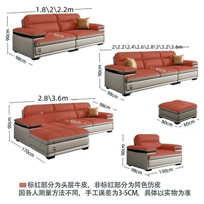 Leather sofa modern large living room straight row minimalist small apartment combination
