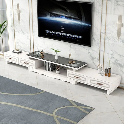 Modern & Minimalist Tempered Glass Expandable TV Stand & Coffee Table Set - European Style, Ideal for Small - Space Living Rooms