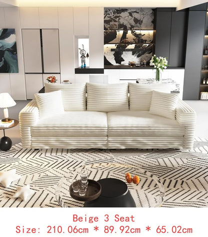 82.7" Plush Corduroy 3-Seat Sofa, Modern Comfy Upholstered Cloud Couch, Deep Seat Lounge Chair with Soft Pillows for Living