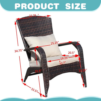 Rattan Outdoor Dining Chairs with Cushions, Wide Armrest and Lumbar Pillow, Single Wide Wicker Patio Furniture for Comfortable D
