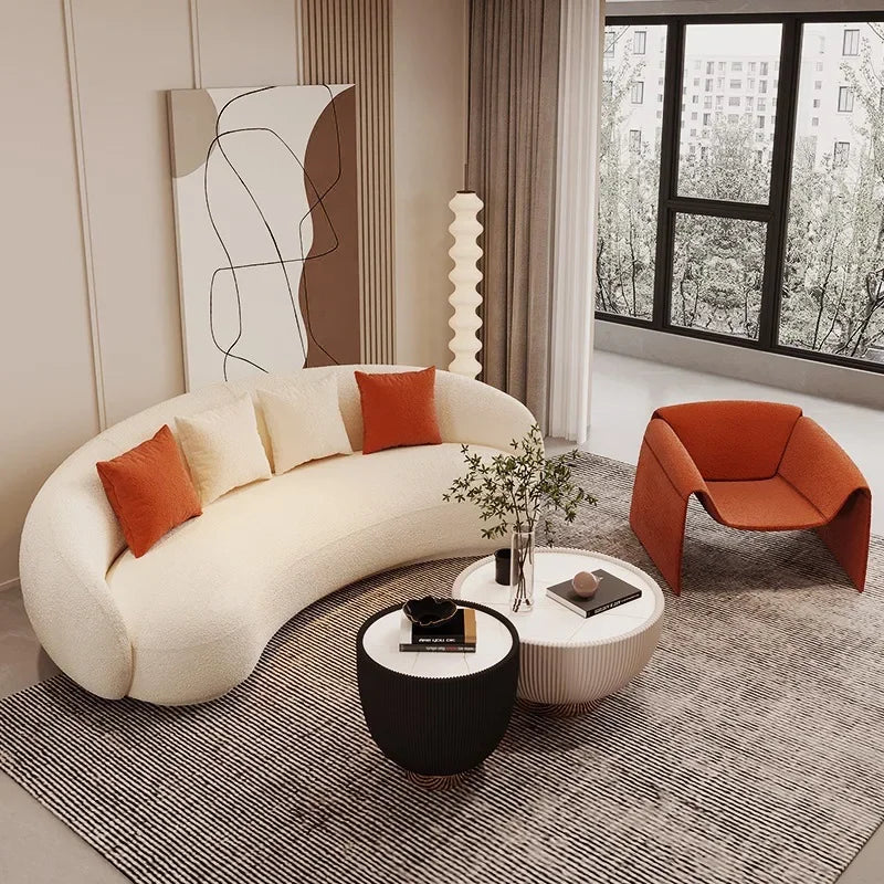 Light luxury small apartment curved lambswool sofa simple home living room fabric sofa beauty salon reception sofa chair