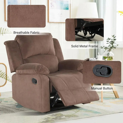 Light Brown Heavy-Duty Recliner Chair with Soft Fabric for Living Room or Bedroom
