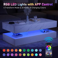 LED Coffee Table with Storage Drawers, Modern High Gloss Coffee Table Colors LED Lights,  Rectangle Center Table