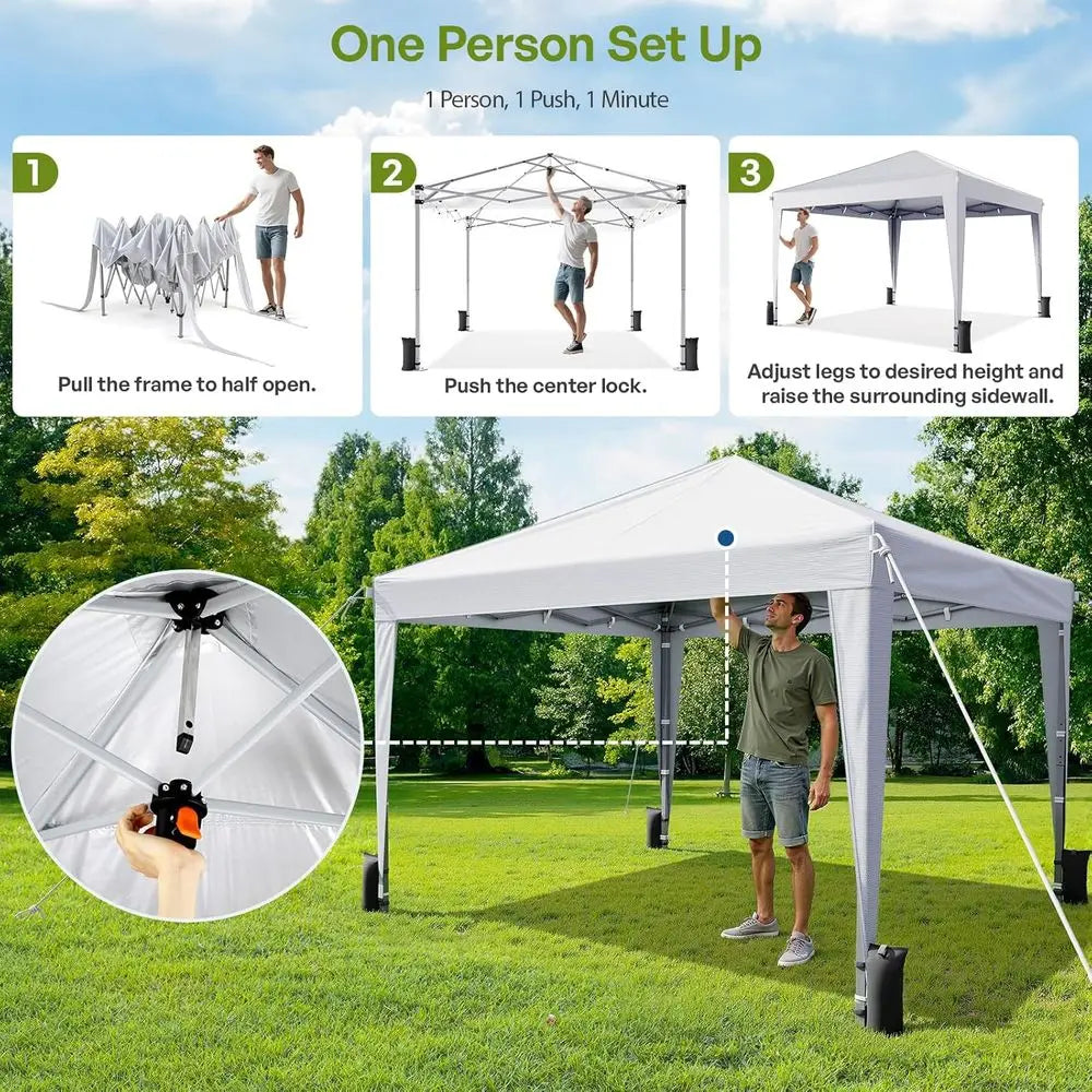 10x10 Up with Sidewalls, Outdoor Tent with Carry Bag or Commercial Events, Camping, Backyard Parties - White