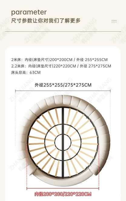 M71 round Bed Double Marriage Bed Modern Simple Home Hotel 2M Serena Large round Cream Wind Bed in Master Bedroom