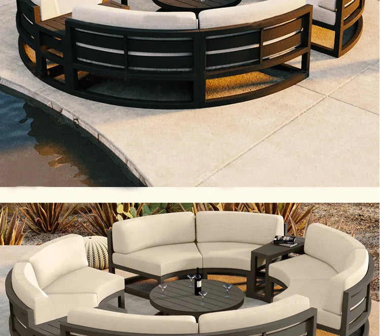 Outdoor sofa courtyard villa garden outdoor arc leisure combination aluminum alloy waterproof sunscreen rattan sofa