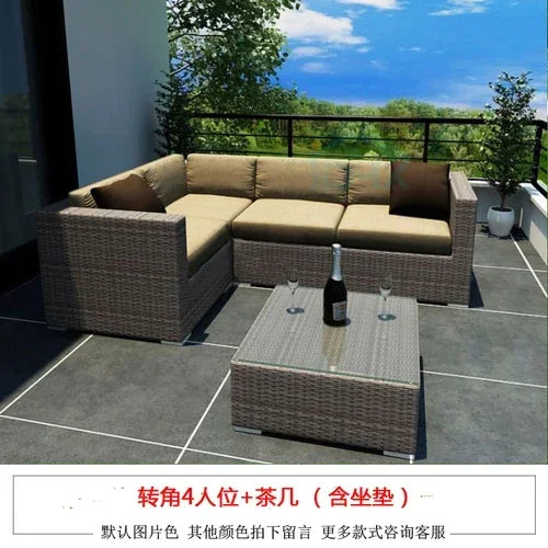 Budget-friendly Outdoor Rattan Woven Sofa, Outdoor Garden, Villa, Courtyard Balcony, Casual Corner Sofa, Coffee Table