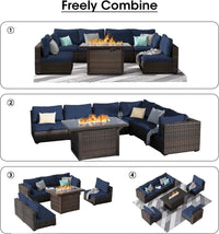 7 Piece Patio Furniture Set with  Fire Pit Table Outdoor Sectional Conversation Sofa Set with Coffee Table