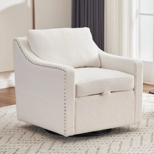 Teddy Fabric Swivel Accent Chair Single Sofa Chair with Upholstered One Back Pillow Armrest Rivets for Home Office Living Room