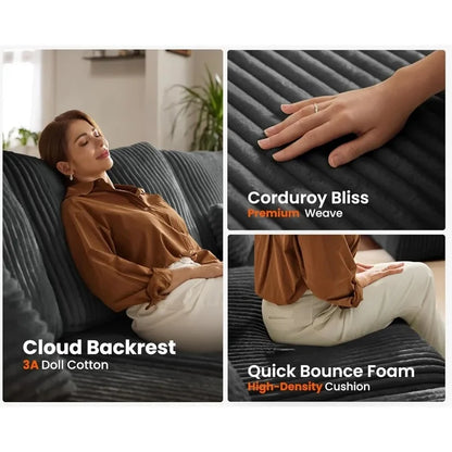 Wide Seat Sectional with Reversible Chaise, Modern Comfy Sleeper Sofa Bed for Living Room, Shaped Couches in Corduroy