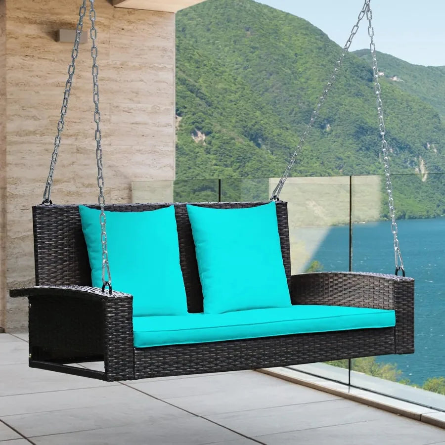 #For Heavy Duty 800 LBS Wicker Hanging Porch Swing with Cushions & Chains,  Outdoor Rattan Swing Bench for Garden, Yard&