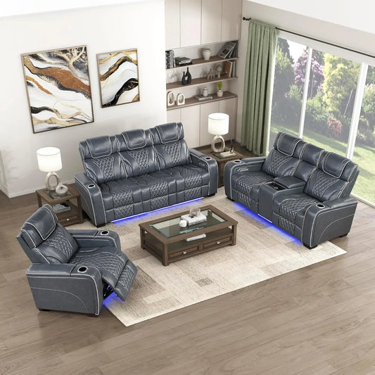 3-Piece Power Reclining Sofa Set, Leather Match with Heat/Massage & Storage