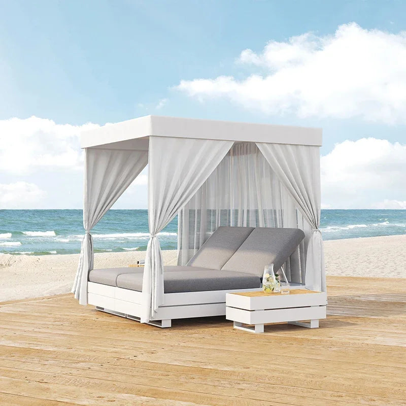 Outdoor sofa, rainproof, sunscreen, rattan craft, courtyard garden, Nordic solid wood coffee table