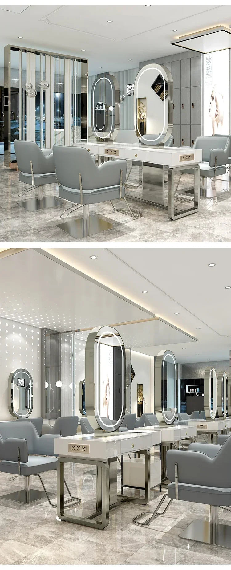 SS newBarber Shop Hair Salon Hair Salon with Socket Hot Dyeing with Light Stainless Steel Floor Dressing Table