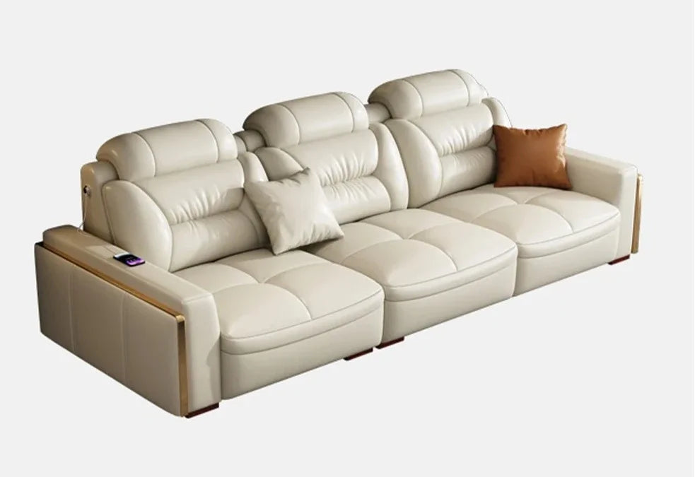 Premium  Italian Genuine Leather Sectional Sofa Sets Couch Sofas with USB and Bluetooth Speaker