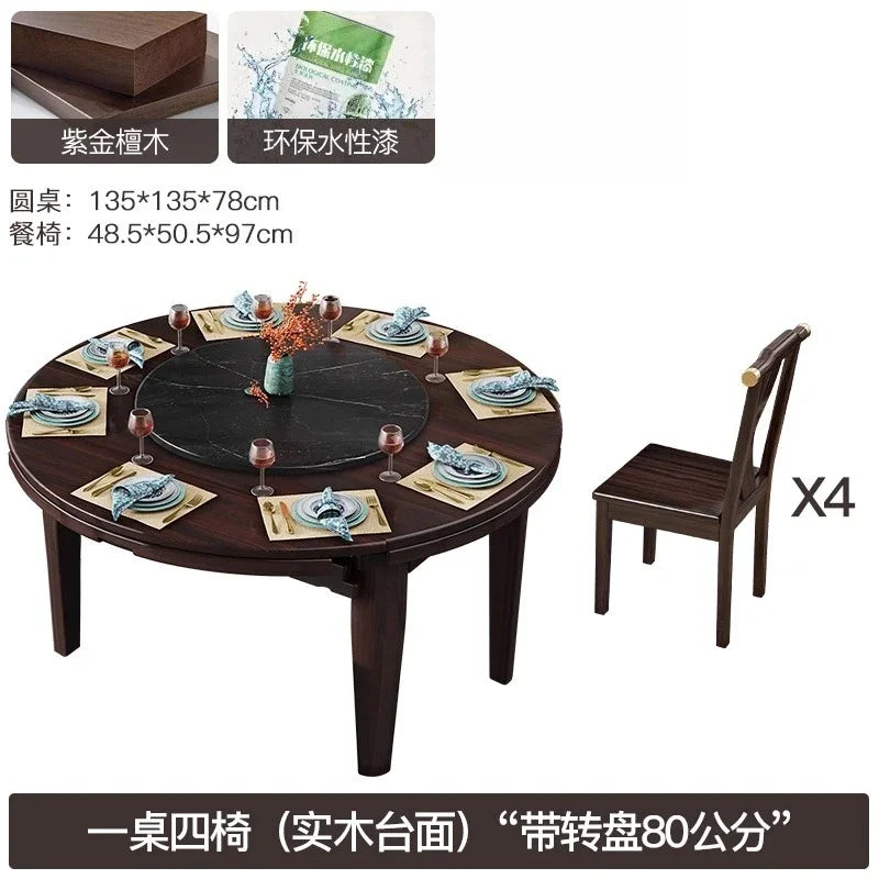 AB rock slab folding dining table telescopic combination purple gold sandalwood small apartment household round dining table