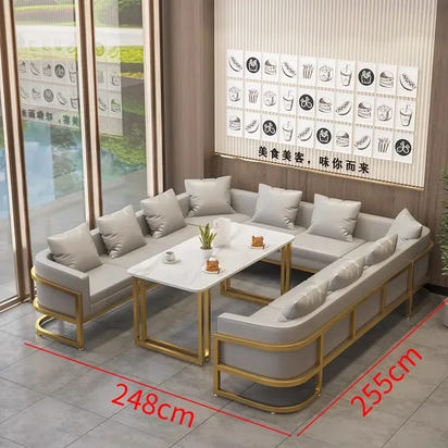 Linlamim Fabric Sofa Set Furniture Living Room Sofa Set with Desk and Stools / Big U Shape Cloth Couch Sofas for Home Furniture
