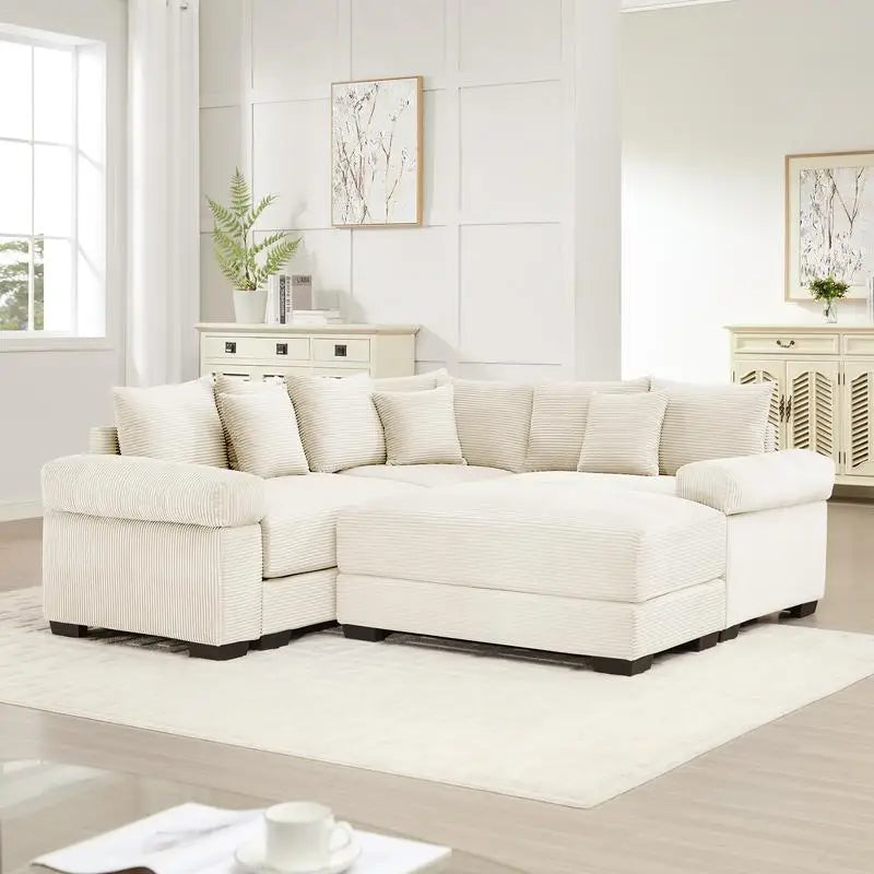 Oversized Modular Convertible Sectional Couch with Extra-Thick Armrests and Chaise, Soft Corduroy Fabric, Ergonomic Design,