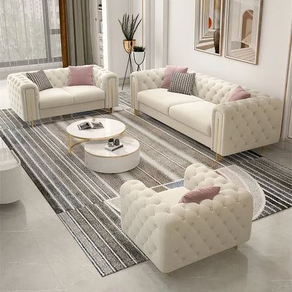 Customizable Modern Leather Combination Upholstered Couch White Sofa Living Room New Model Luxury Tufted Chesterfield-sofa Sets