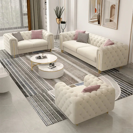 Customizable Modern Leather Combination Upholstered Couch White Sofa Living Room New Model Luxury Tufted Chesterfield-sofa Sets