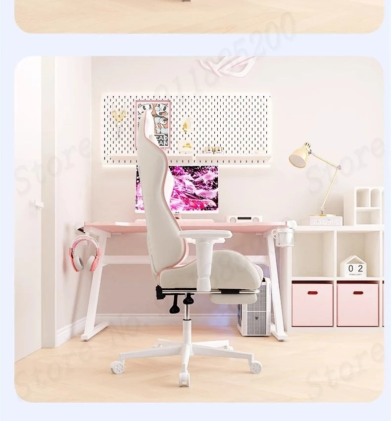 Pink Cute Gaming Chair Ergonomic Internet Celebrity Live Broadcast Computer Chair Home Office Lifting Rotating Reclining Seat