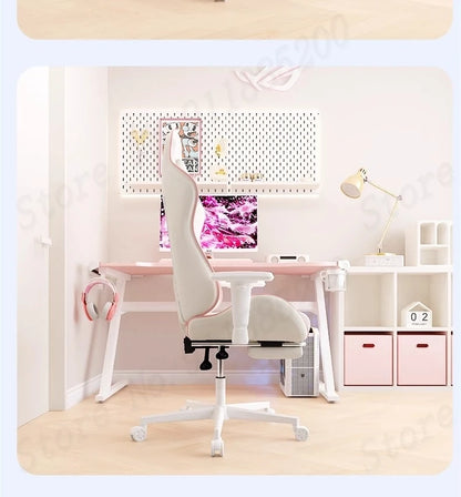 Pink Cute Gaming Chair Ergonomic Internet Celebrity Live Broadcast Computer Chair Home Office Lifting Rotating Reclining Seat