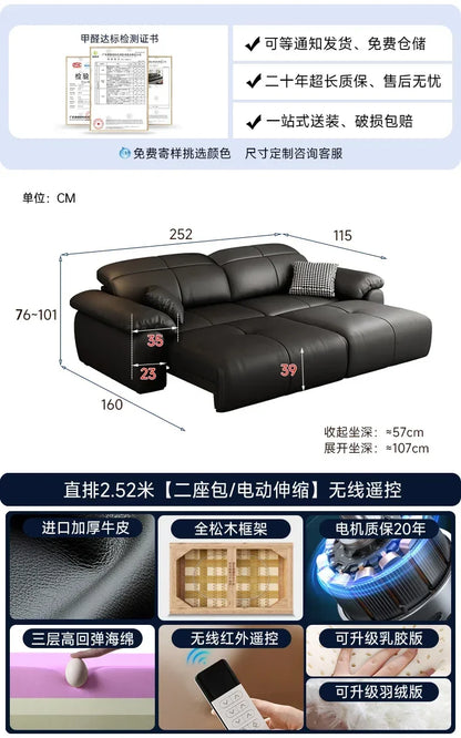 Genuine Leather Black Sofa Recliner Sectional Sleep Luxury Designer Sofa Daybed Modern Divano Soggiorno Couches Furniture