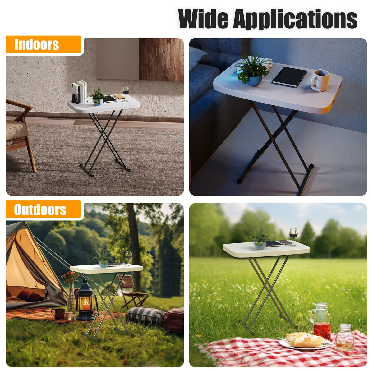 Adjustable Folding Table Portable Multi-height Folding Desk Camping Picnic Table Household Dining Table Steel Frame Table