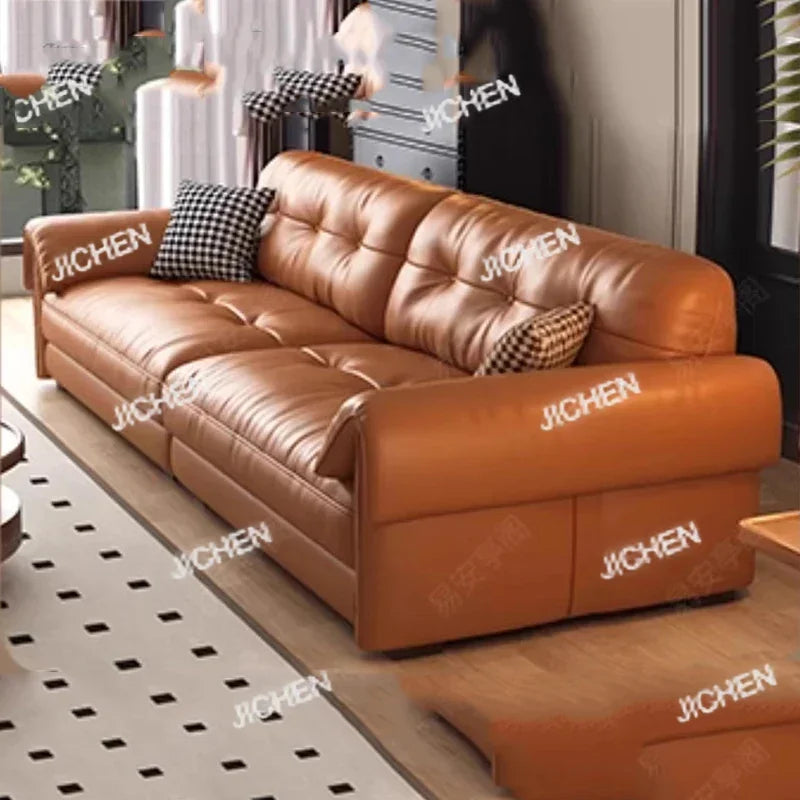 ZJCQ Minimalist Brown Sleep Sofa Faux Leather Designer Loveseat Lazy Sofa Couch Cloud Divano Da Soggiorno Living Room Furniture