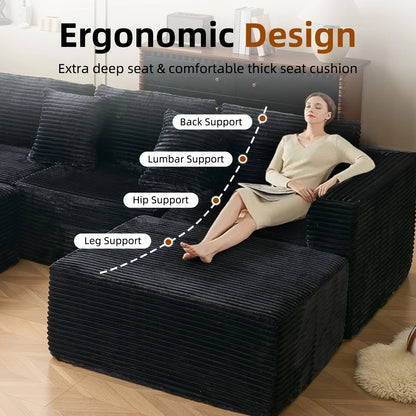 110.24-inch modular combination sofa U-shaped sofa with lounge chair striped fabric four-seater soft cushion sofa for living