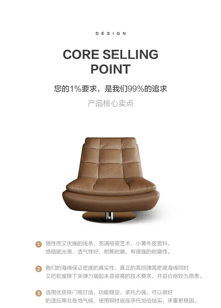 Genuine Leather Couch Single Minimalist Cream Style Living Room Small Apartment Bedroom Leisure Chair