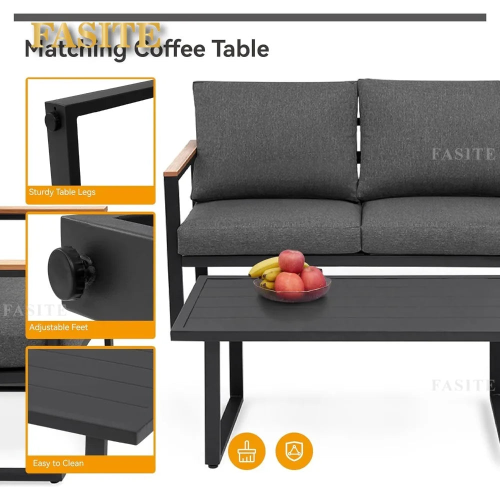 Patio Furniture Set, 4 Pieces Outdoor Patios Furnitures with Table Set, Patios Conversation Sets, Outdoor Patio Furniture Sets