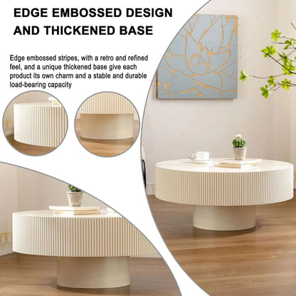 Round Coffee Table, Handcrafted Fluted Drum Coffee Tables Modern Wood Coffee Table Circle Drum Center Table For Living Room